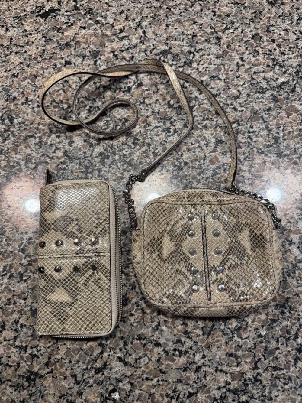Michael Kors Beige Snake-Print Crossbody with Matching Zip Wallet